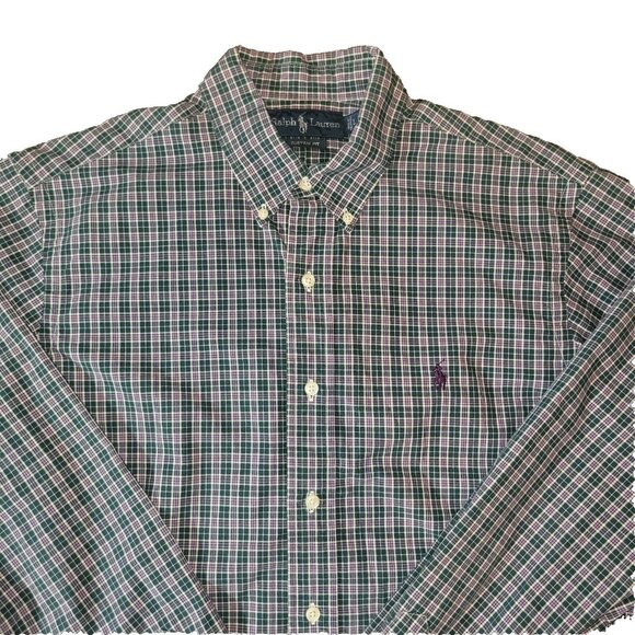 Ralph Lauren Shirt Mens L Custom Fit Plaid Blue Purple LS Button Up Purple Pony - Picture 1 of 16